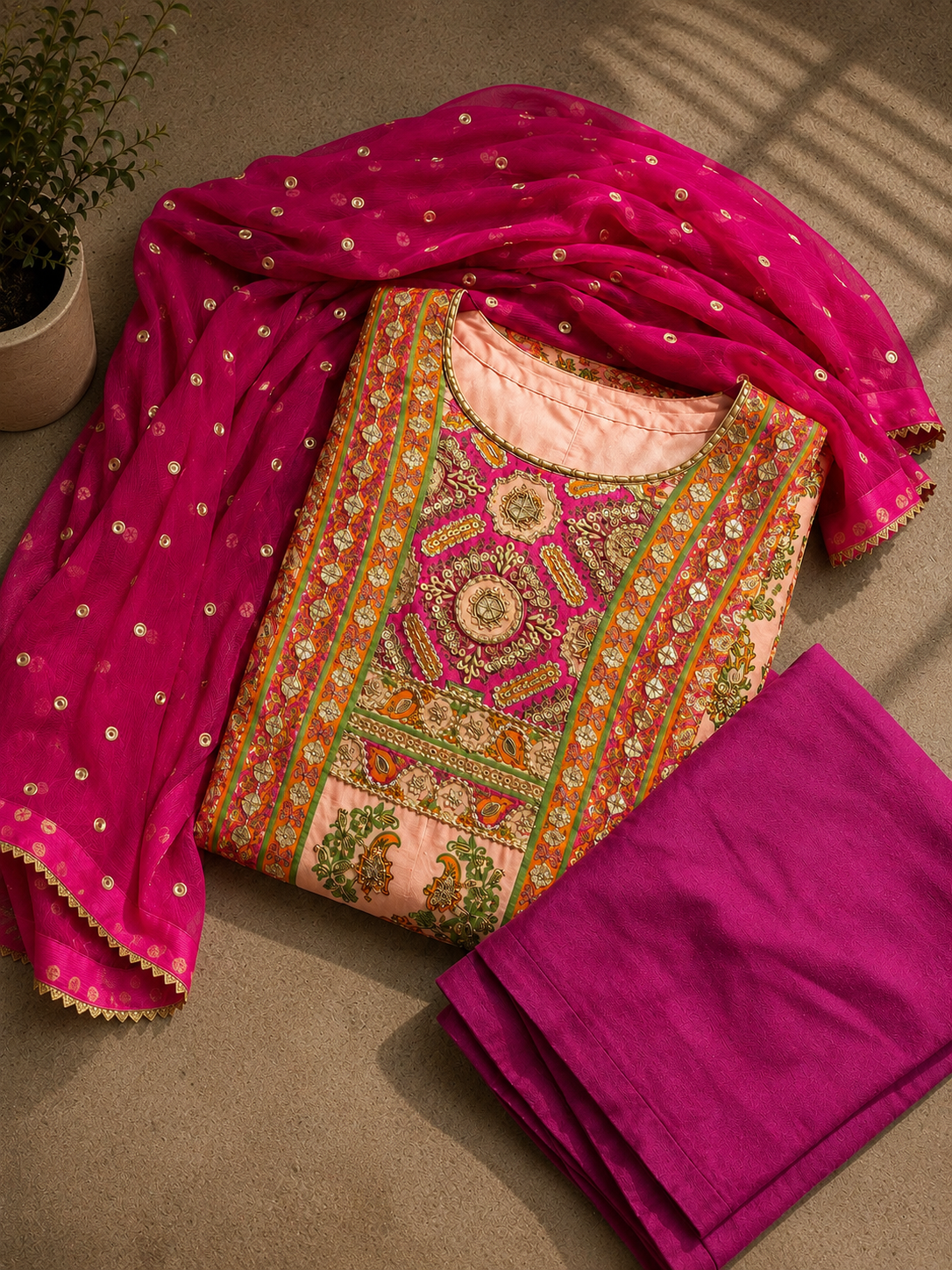 Classic Silk Kurta with handcrafted embellishments on high quality rendered print. 