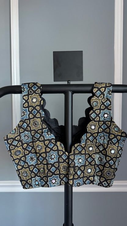 Rekha Ajrakh Saree Blouse