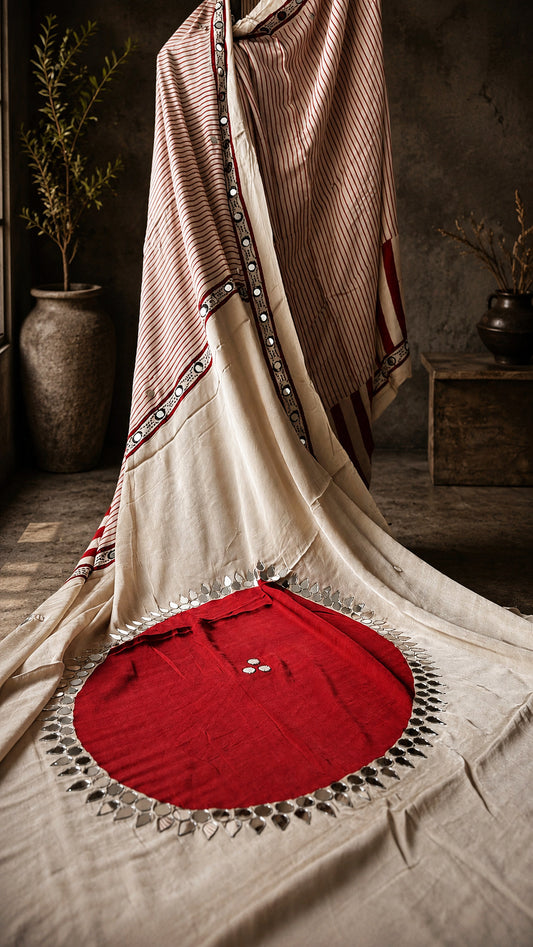 SURKH Ajrakh Saree | 38