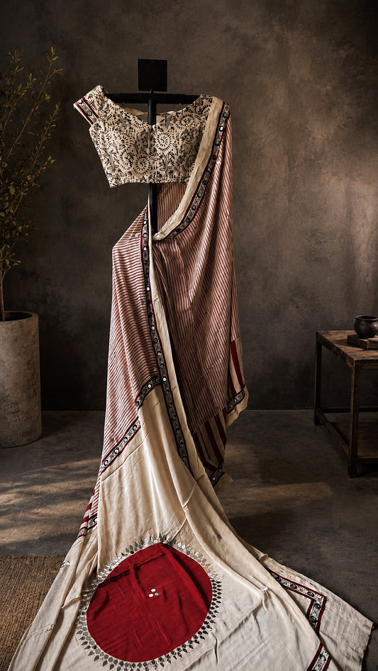 SURKH Ajrakh Saree | 38